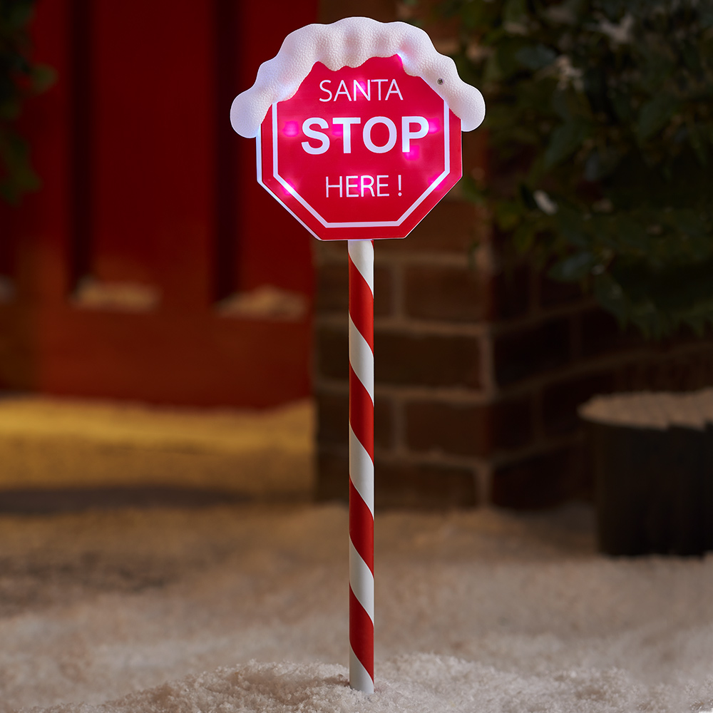 Wilko Battery Operated LED Santa Stop Here Sign Image 2