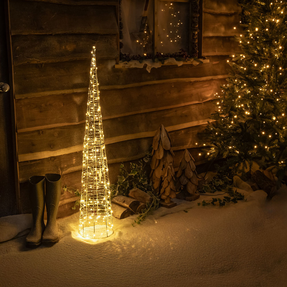 The Christmas Centre 200 Warm White LED Pre-Lit Silver Light-Up Cone 4ft Image 4