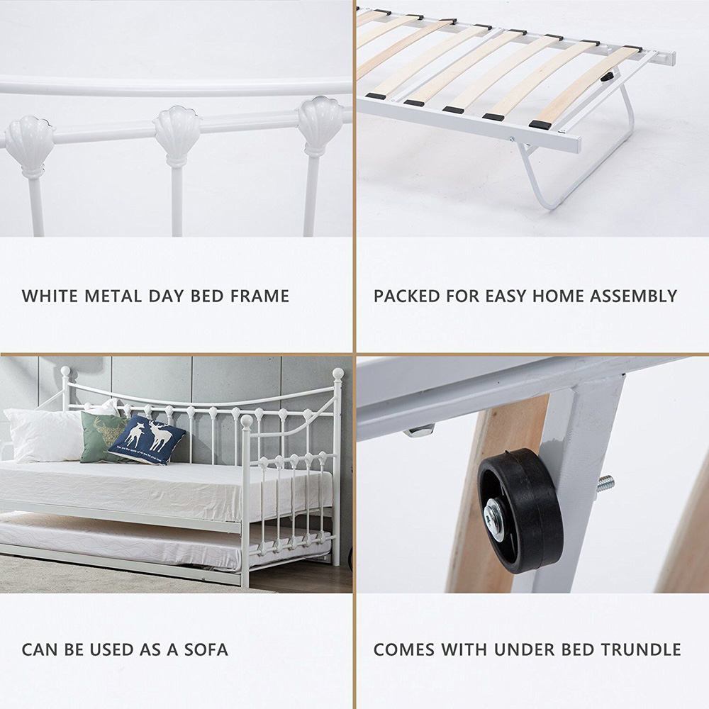 Portland Single White Metal Day Bed with Trundle and 2 Mattress Image 4