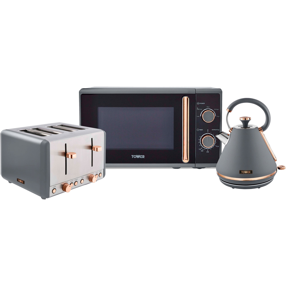 Tower Cavaletto EEJB223 Grey Microwave 20L with Kettle 1.7L and 4 Slice Toaster Image 1