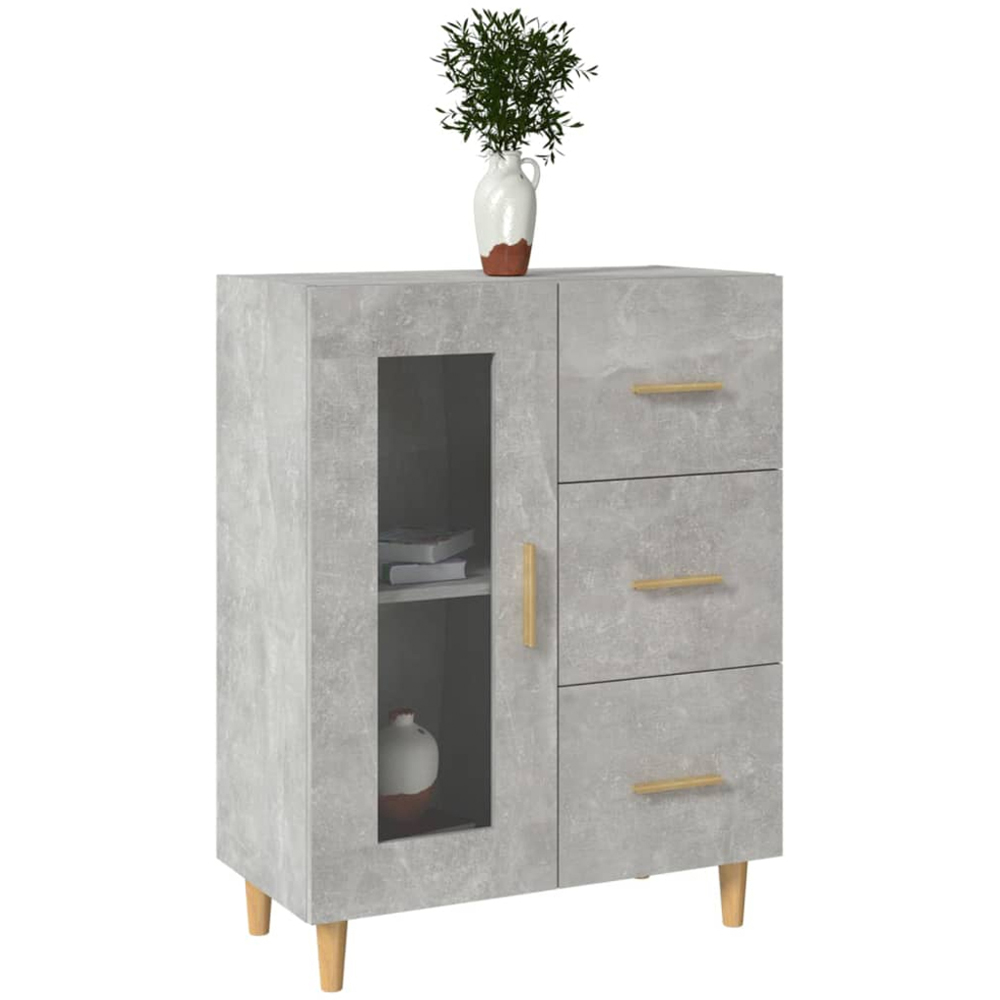 vidaXL Single Glass Door 3 Drawer Concrete Grey Wooden Sideboard Image 3