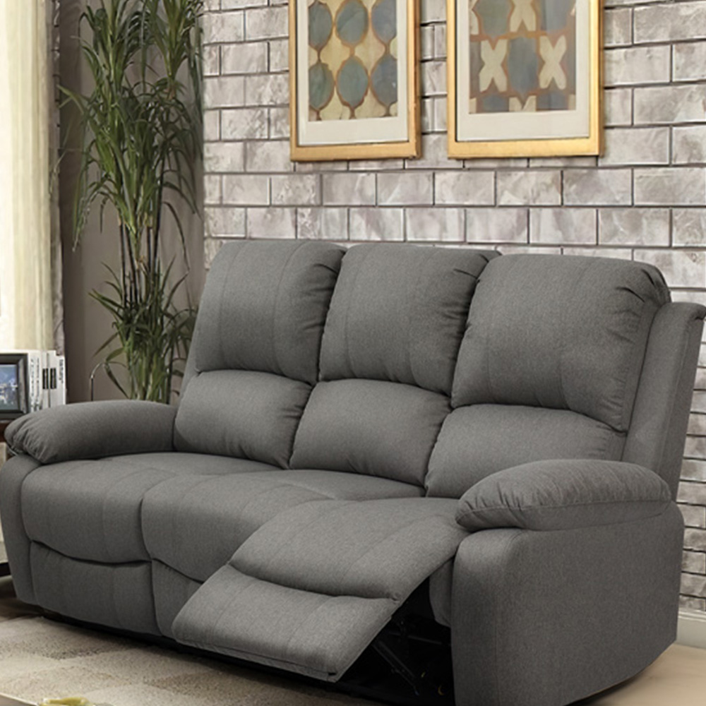 Brooklyn Luxury 5 Seater Light Grey Linen Recliner Sofa Set Image 3