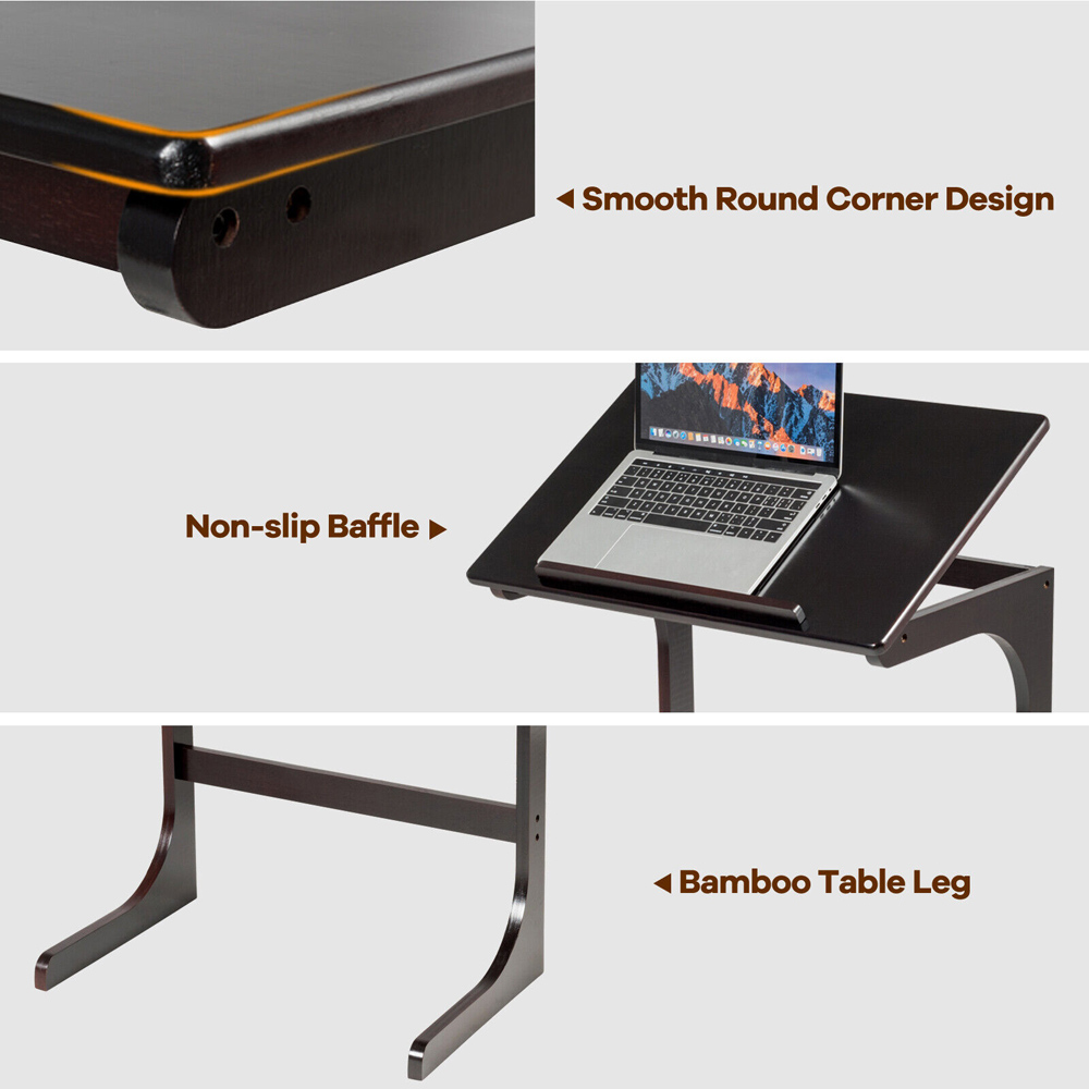 Costway Brown C Shaped Adjustable Side Table Image 7