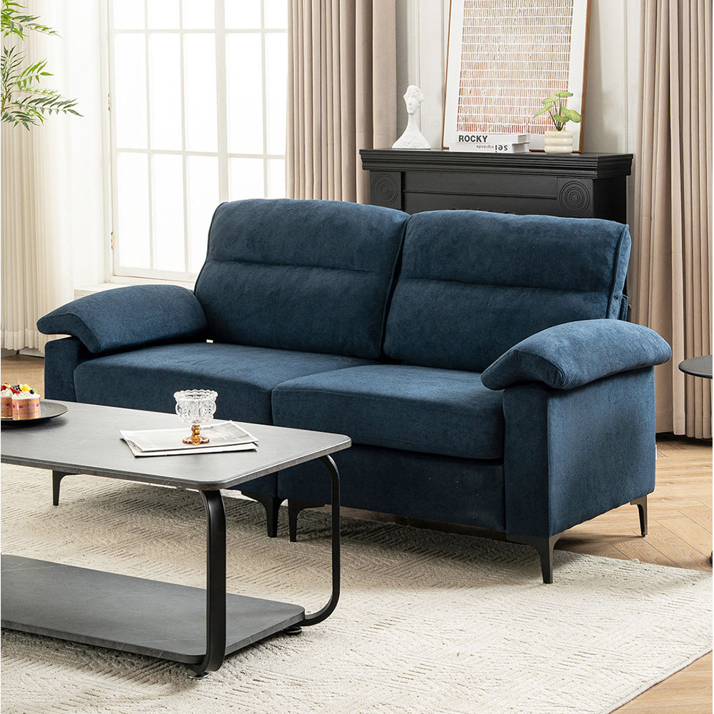 Living and Home 2 Seater Blue Chenille Sofa Image 7