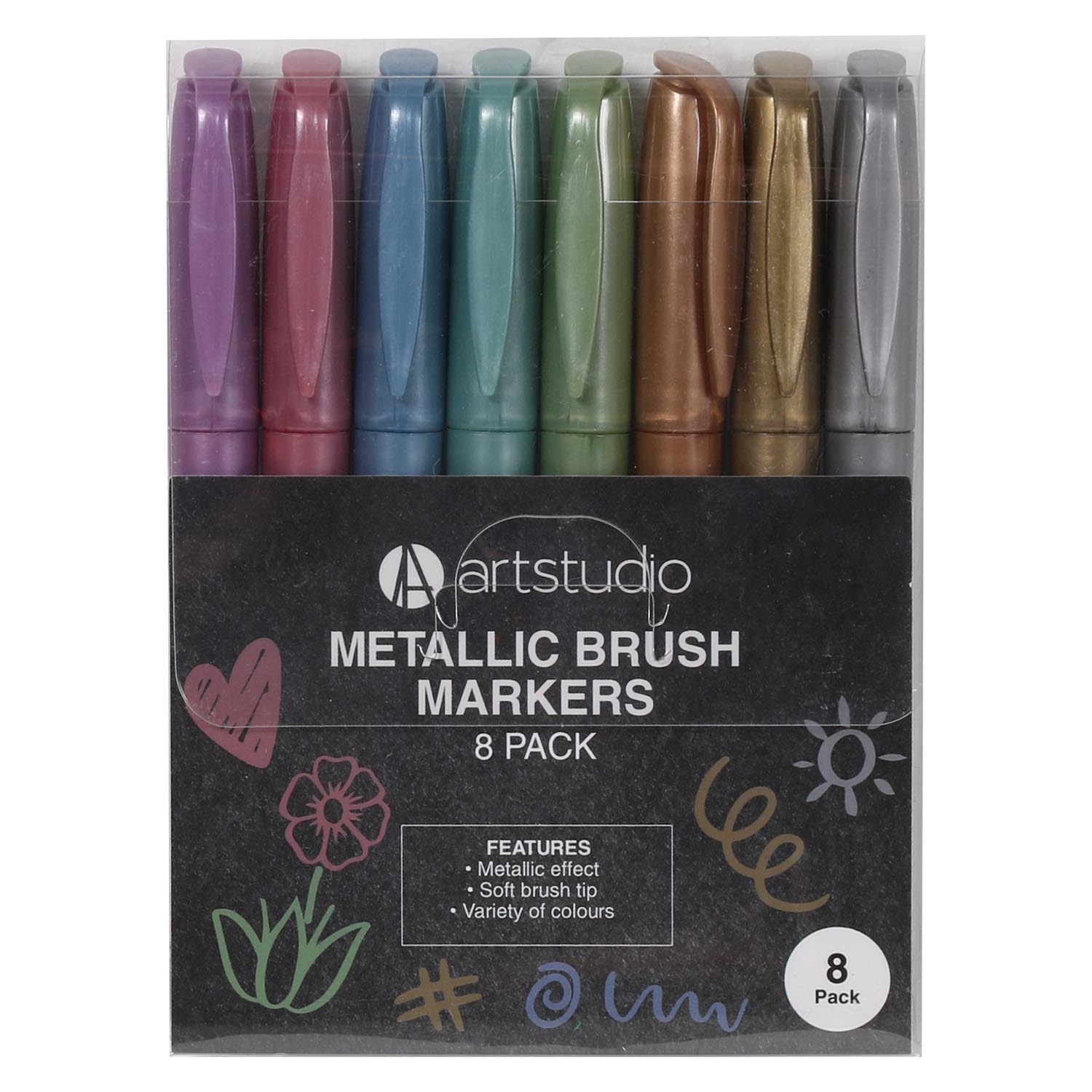Art Studio Metallic Brush Marker Pens 8 Pack Image