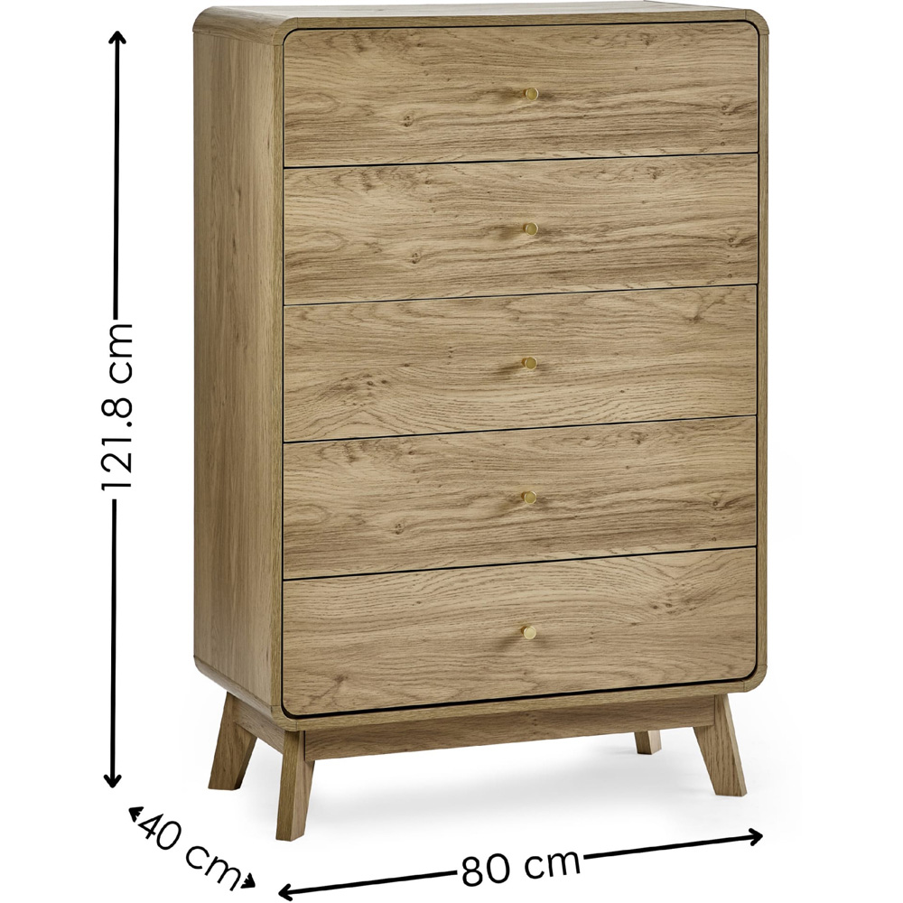 Julian Bowen Ingrid 5 Drawer Oak Chest of Drawers Image 9