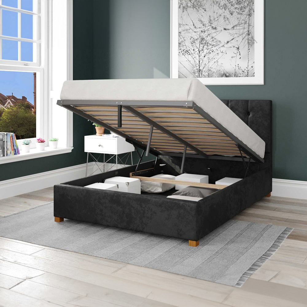 Aspire Hepburn Single Black Mirazzi Velvet Ottoman Bed Image 2