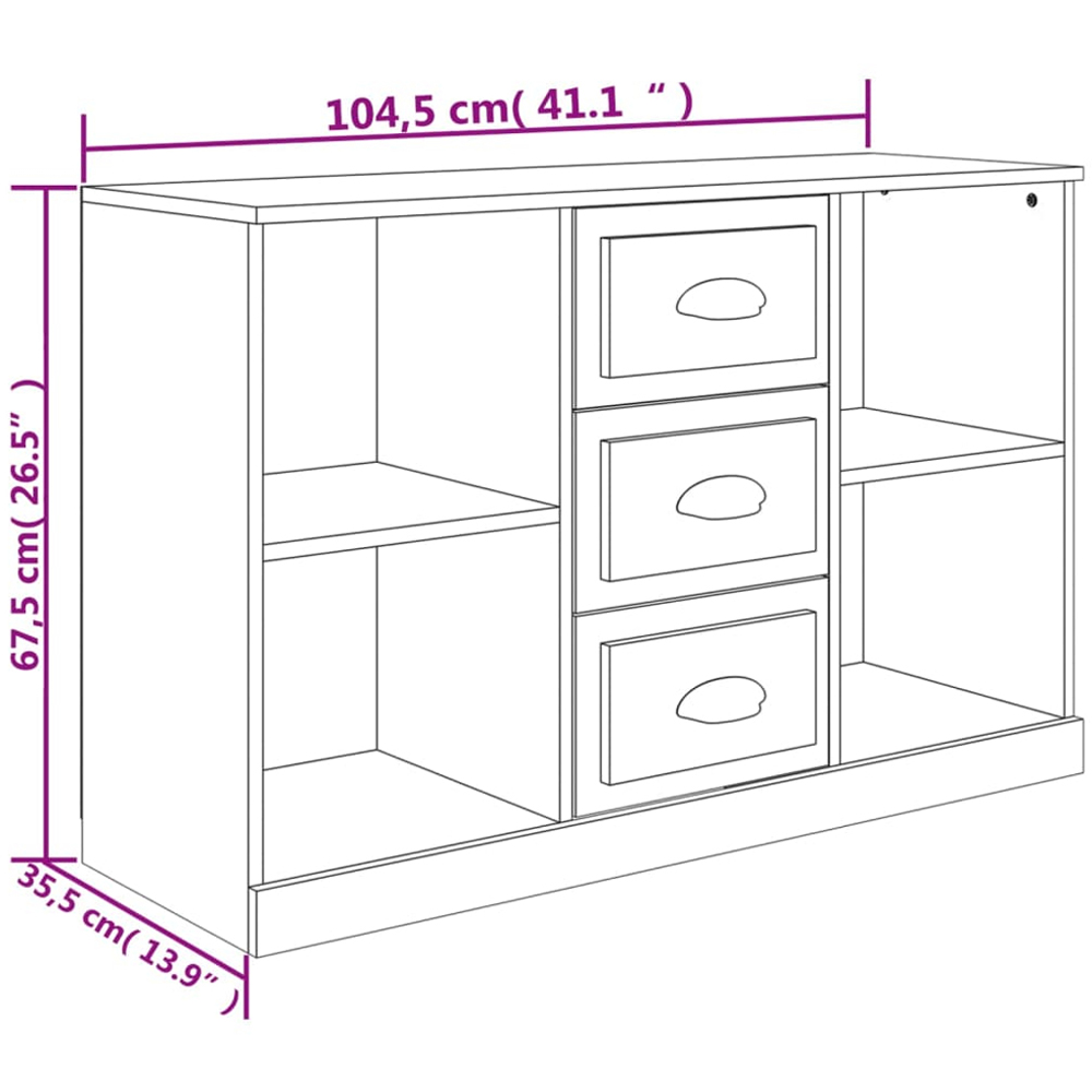 vidaXL 3 Drawer 4 Shelf Concrete Grey Wooden Sideboard Wooden Sideboard Image 9