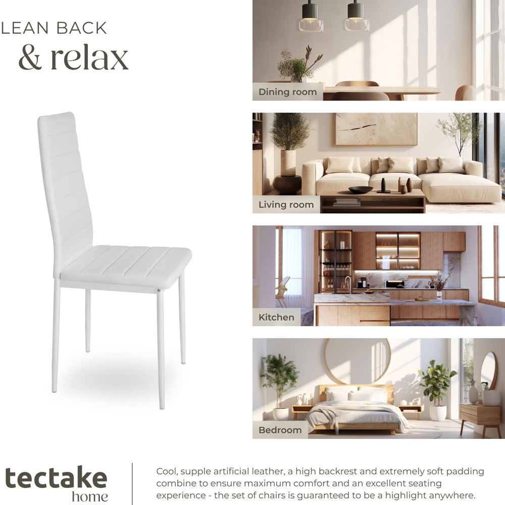 tectake Set of 8 White High Backrest Padded Dining Chair Image 8