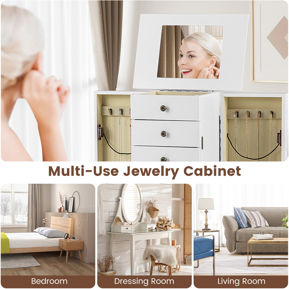 Costway 5 Drawer White Freestanding Jewellery Organizer with Flip Up Mirror Side Door Image 7