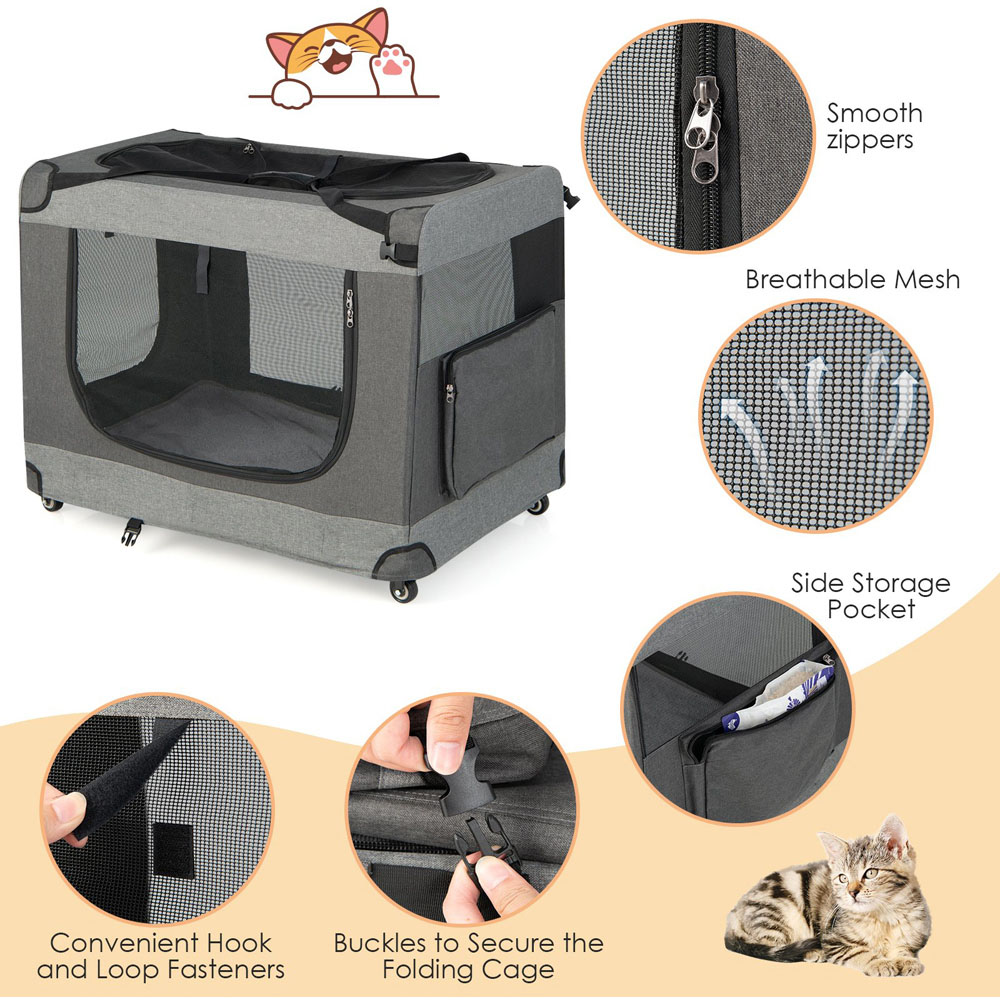 Costway 3 Door Folding Cat Carrier with Wheels Image 7