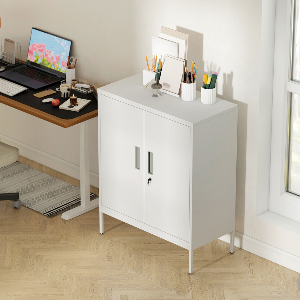 Portland 2 Door White Metal Lockable Storage Cabinet with Keys Image 4