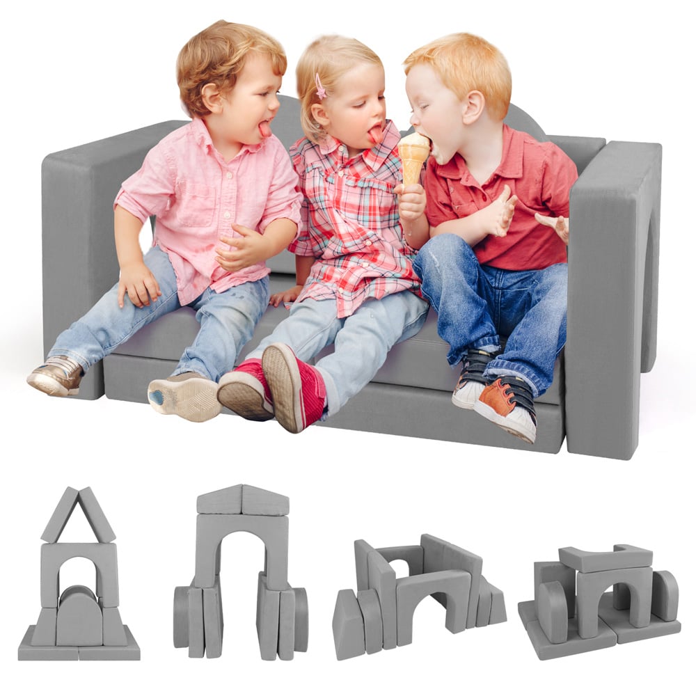 Costway Kids Grey 8 Piece Modular Kids Play Couch with Covers Image 4