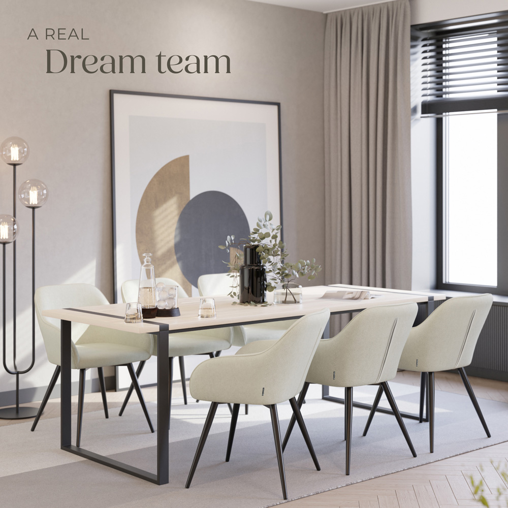 tectake Marilyn Set of 6 Cream and Black Corduroy Padded Dining Chair Image 3