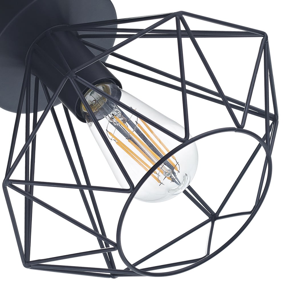 Happy Homewares Matt Black Metal Industrial Basket Cage Semi Flush Pendant Shade Image 3