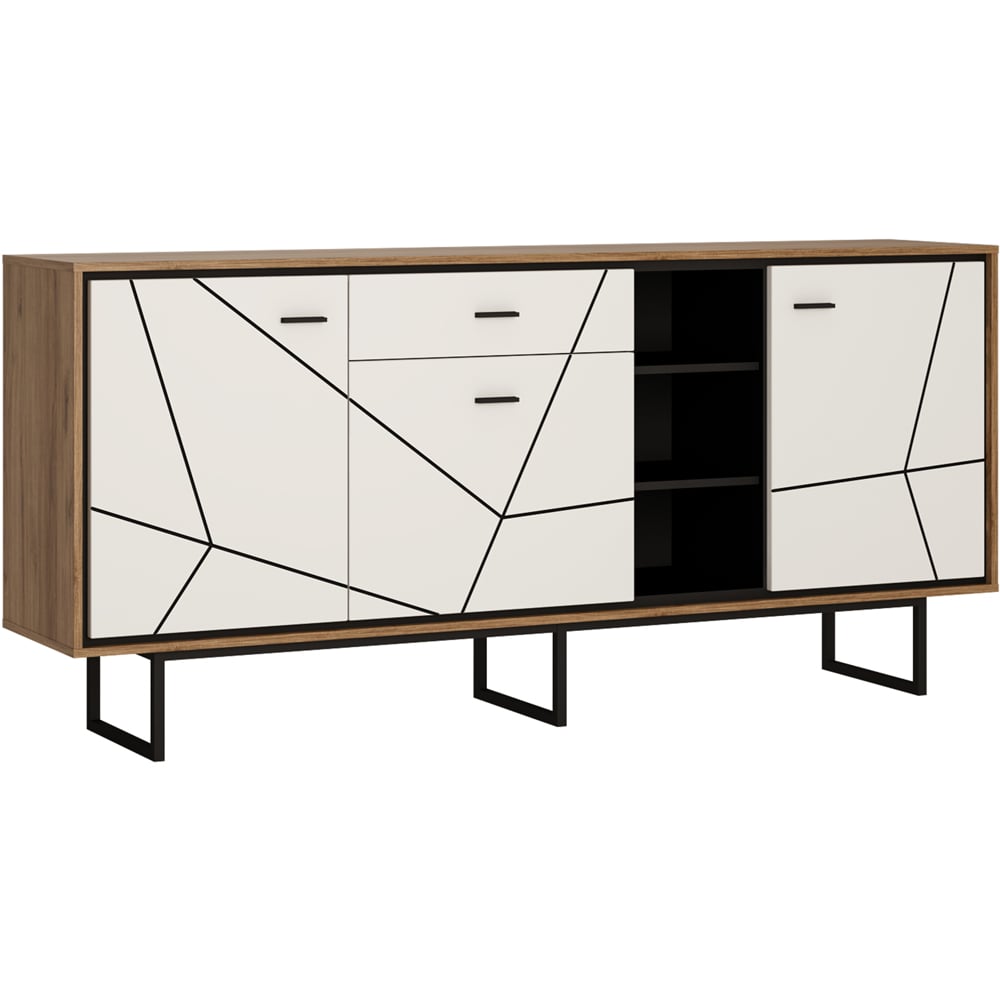 Florence Brolo 3 Doors Single Drawer 3 Shelf Walnut Dark Panel Wide Sideboard Image 2