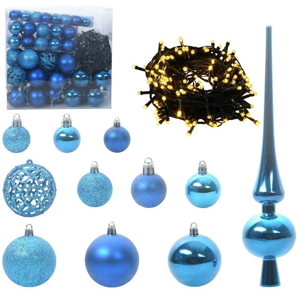 vidaXL Pre-Lit Warm White LED and Blue Baubles White Artificial Christmas Tree with Stand 8ft Image 5