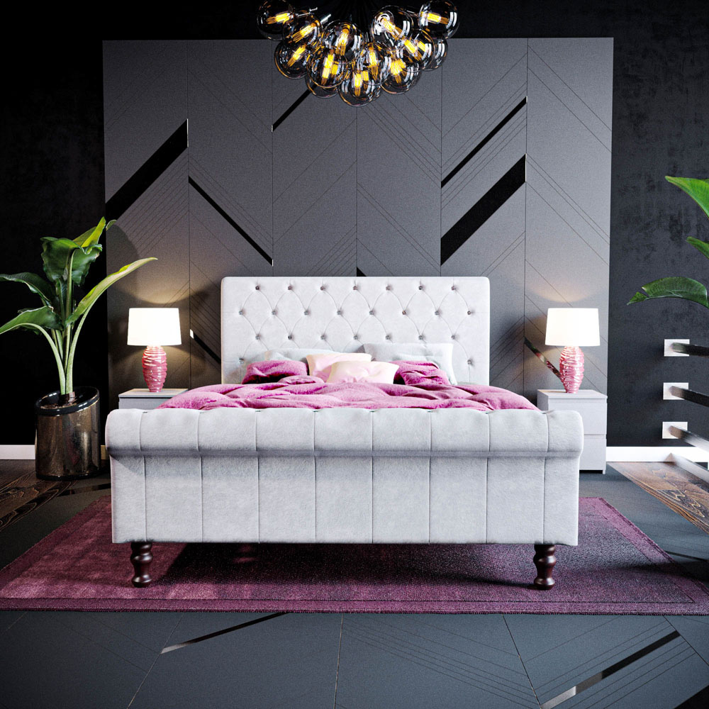 Vida Designs Violetta Double Light Grey Velvet Bed Frame Image 7