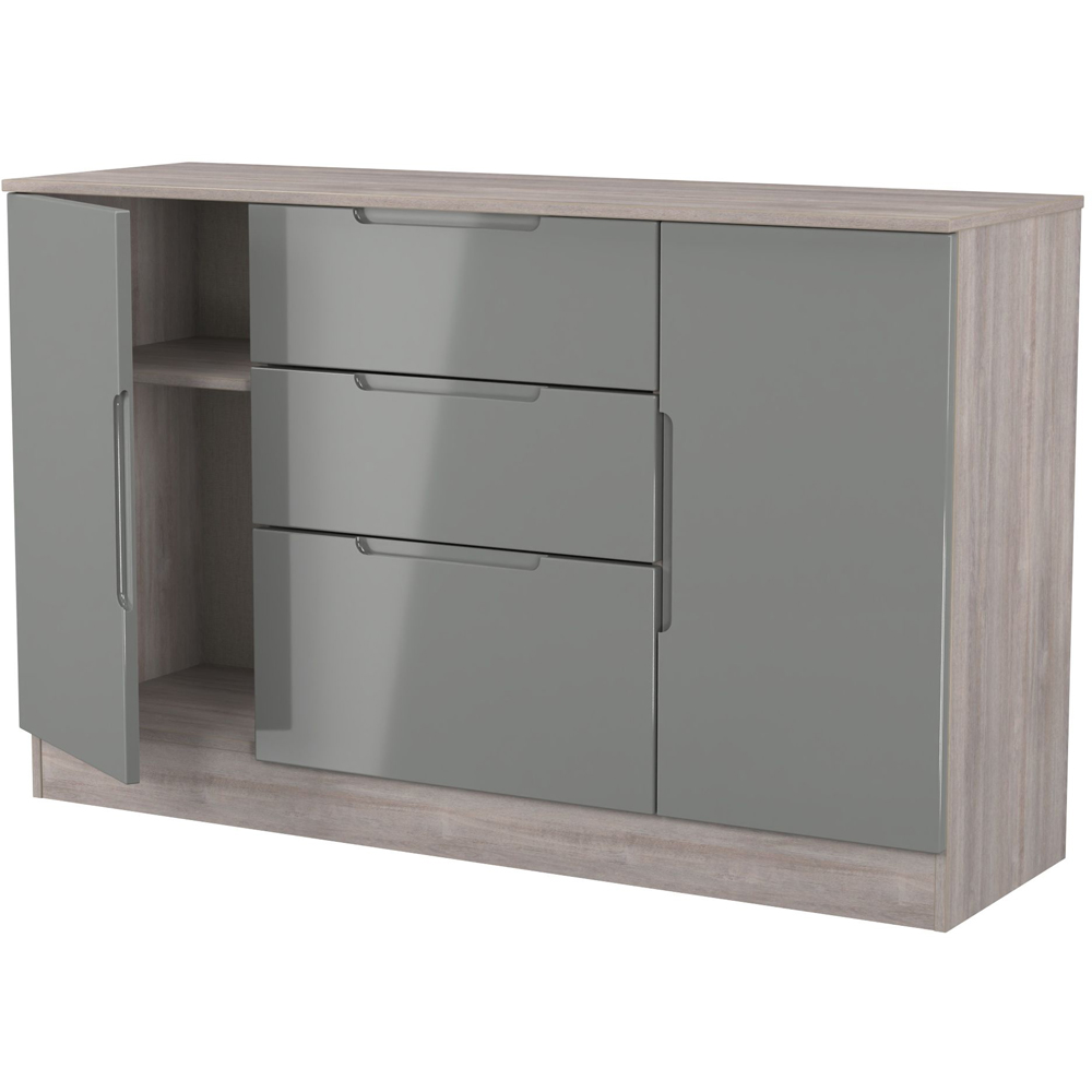 Crowndale Milan 2 Door 3 Drawer Grey Gloss and Grey Oak Sideboard Ready Assembled Image 6