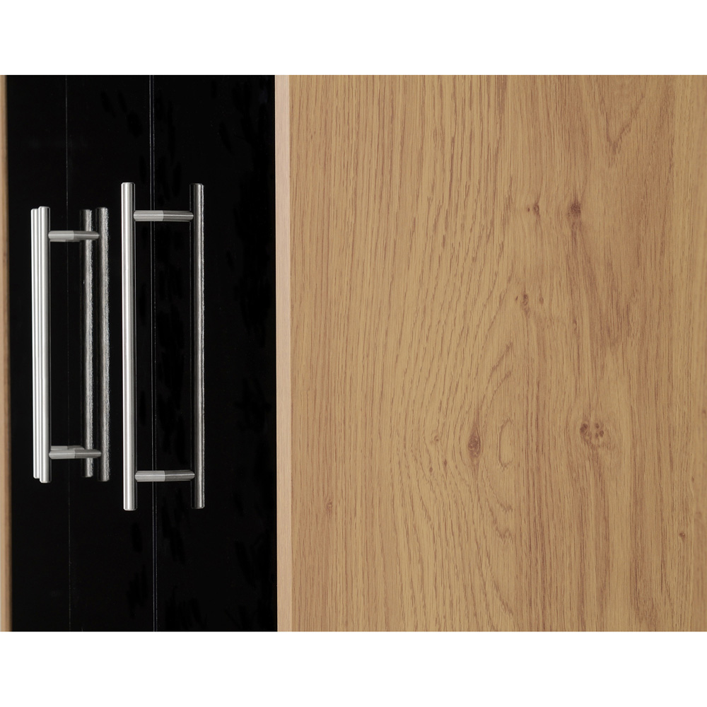 Seconique Seville 3 Door 2 Drawer Black Gloss Light Oak Effect Veneer Wardrobe Image 5