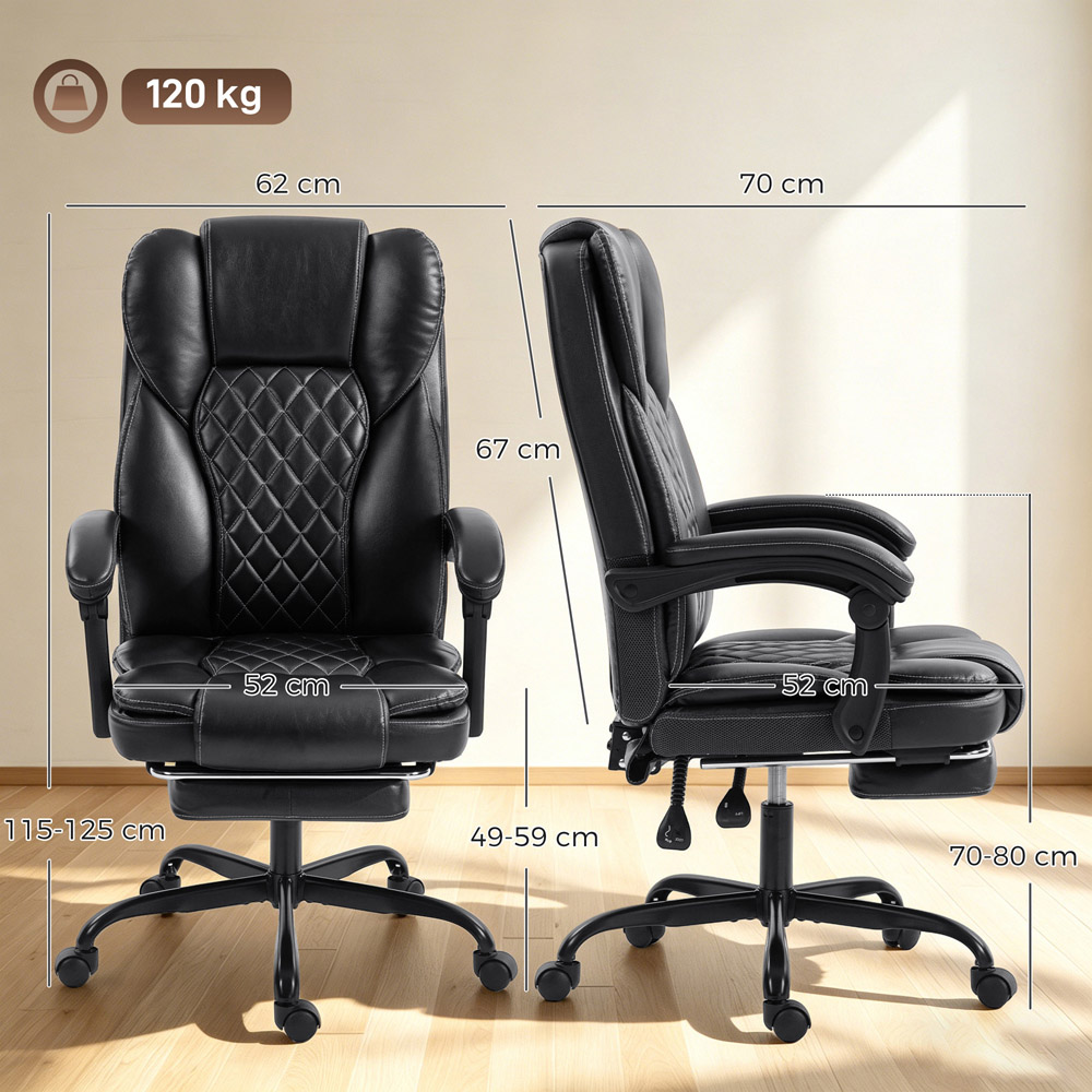 HOMCOM Black High Back Home Office Reclining Chair Image 9