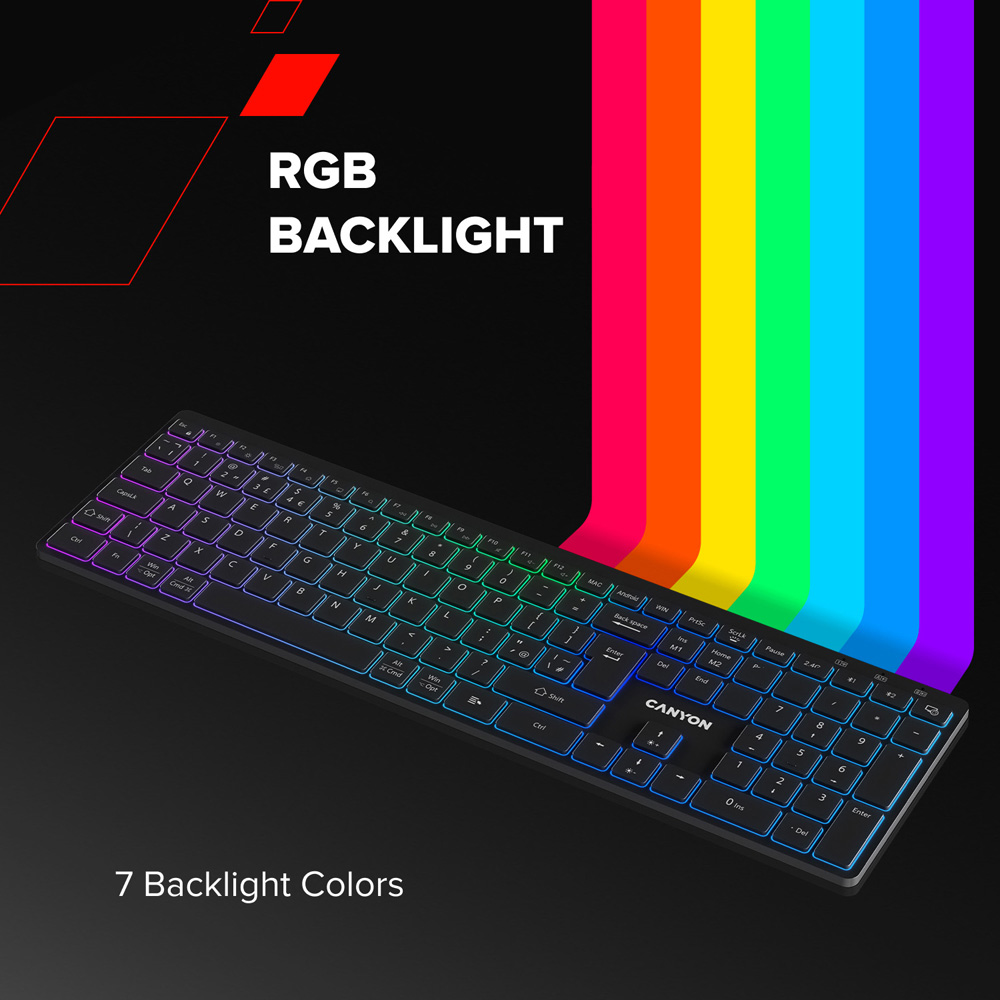 Canyon HKB-W11 White Rechargeable RGB Backlight Dual Mode Wireless Keyboard Image 6