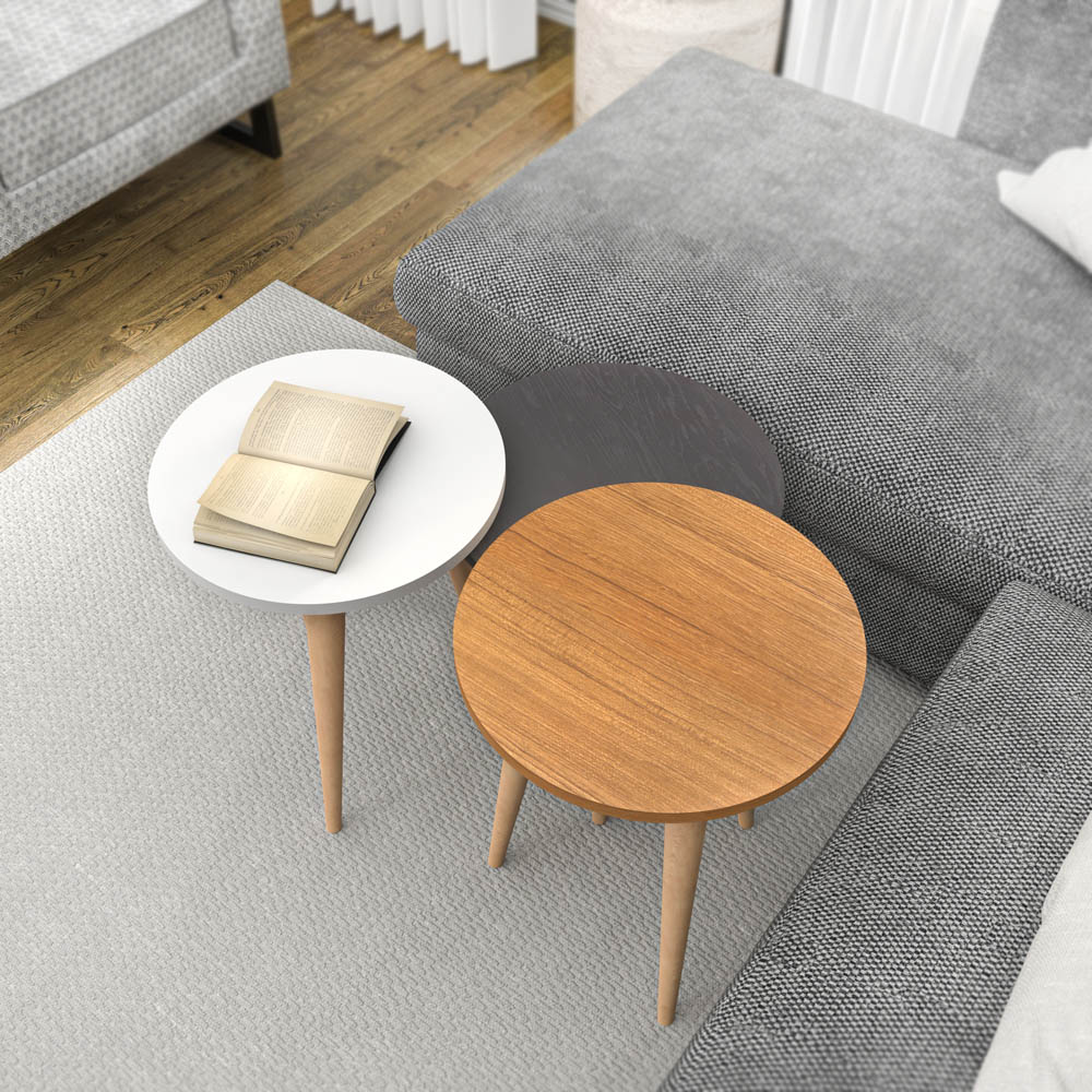 Decorotika Anthracite Teak and Cream Nest of Coffee Tables Set of 3 Image 5