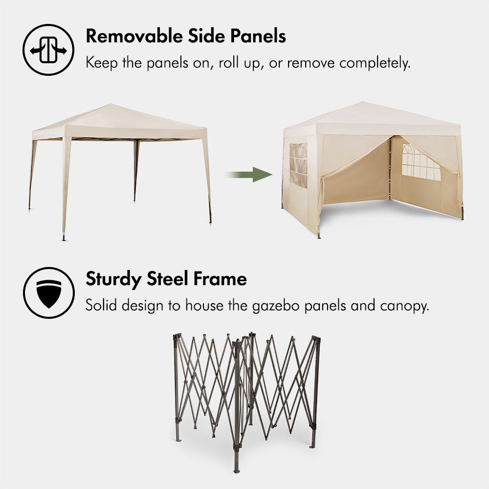 VonHaus 3 x 3m Cream Pop-up Gazebo with Removable Side Panel Image 7