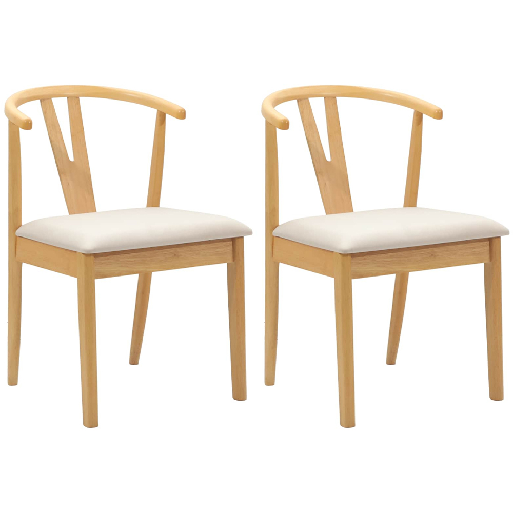 vidaXL Set of 2 Natural Rubberwood Dining Chairs Image 8