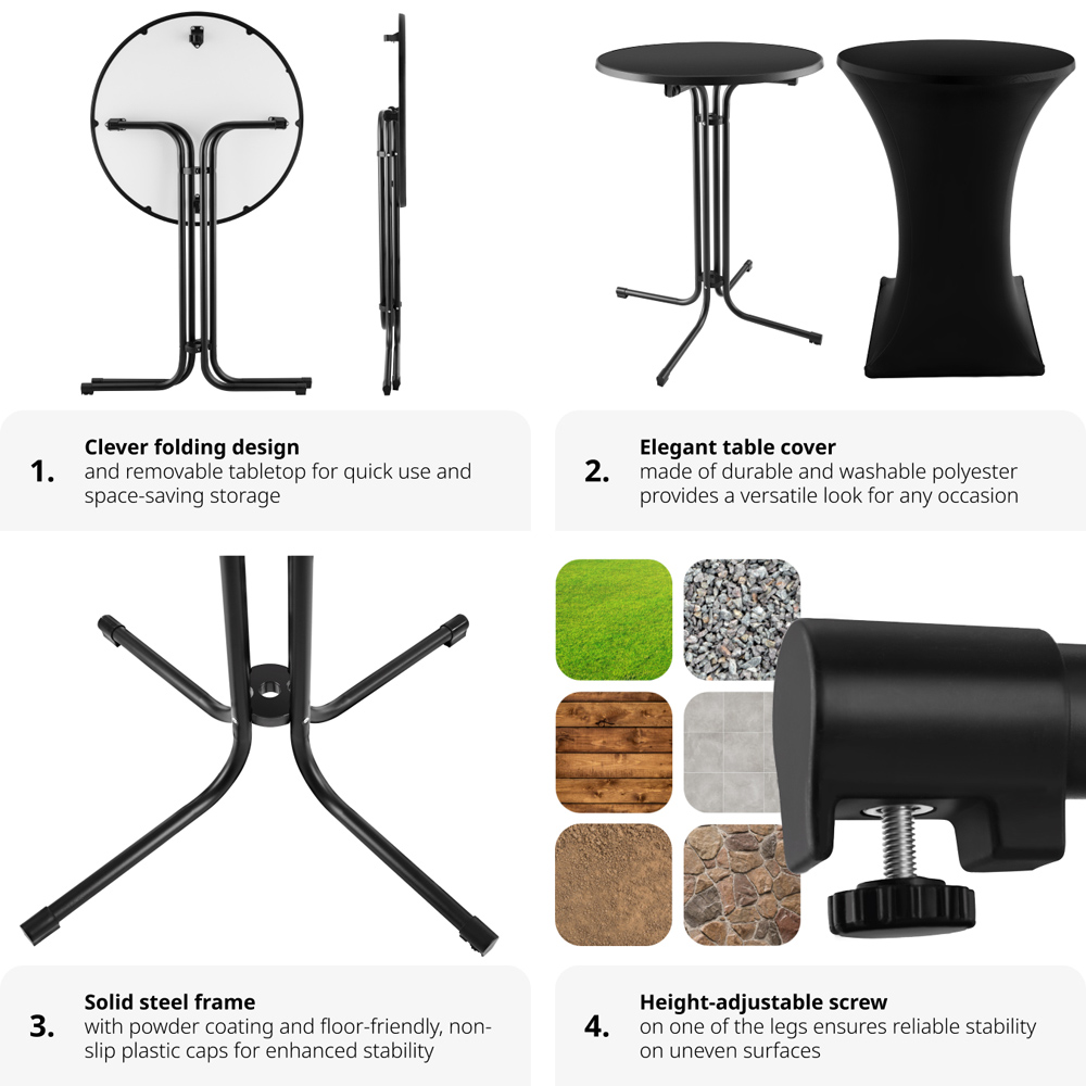 tectake Black Folding Bar Table Cover 90 x 110cm Image 6