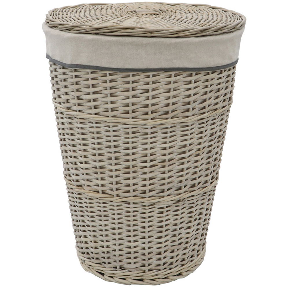 JVL Arianna Grey Round Tapered Willow Linen Laundry Basket 65L Image 1
