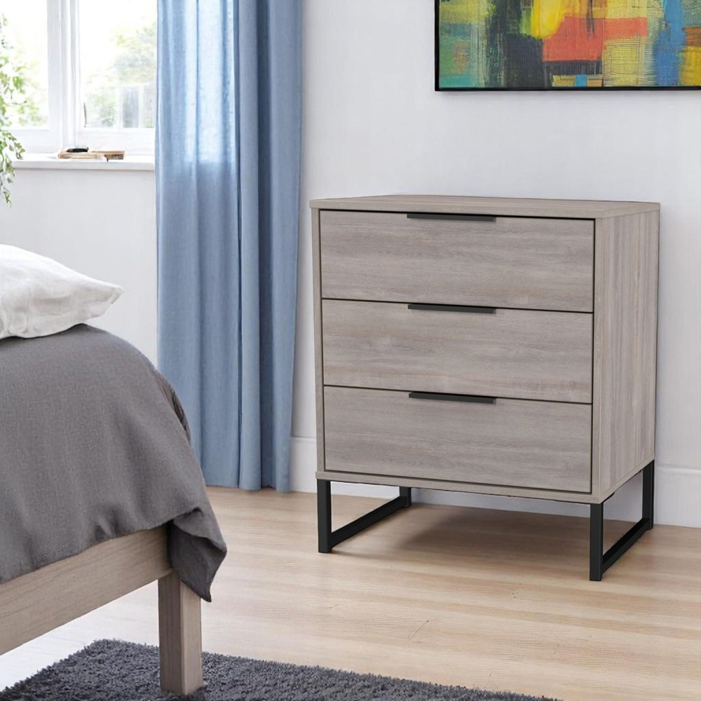 Crowndale Hong Kong 3 Drawer Grey Oak Midi Chest of Drawers Ready Assembled Image 7
