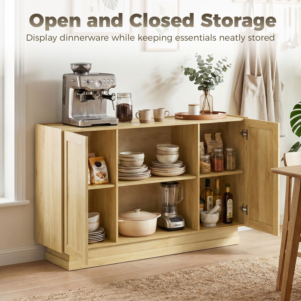 HOMCOM 2 Door 2 Shelf Natural Modern Sideboard Buffet Cabinet Image 5