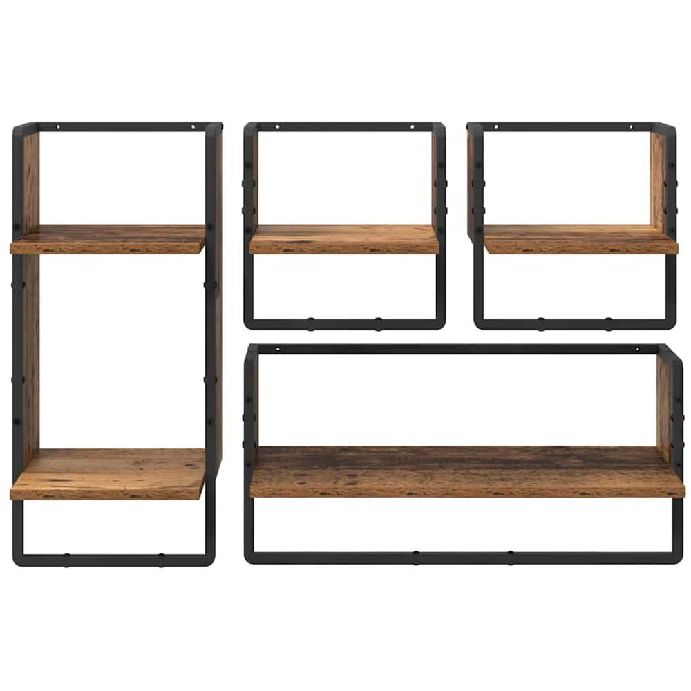 vidaXL 5 Shelf Old Wood Wall Shelf Set of 4 Image 7
