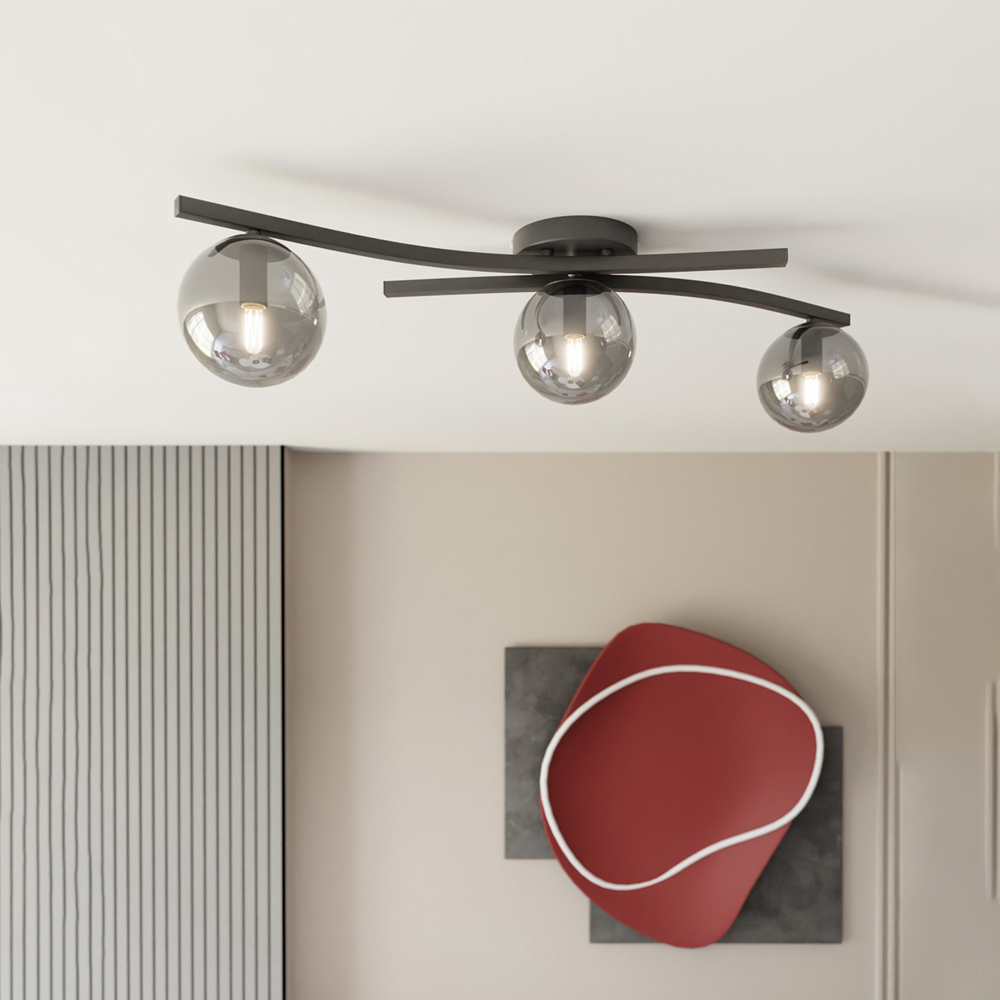 Emibig Opus 3 Light Graphite Shade Black E14 Ceiling Light Image 2