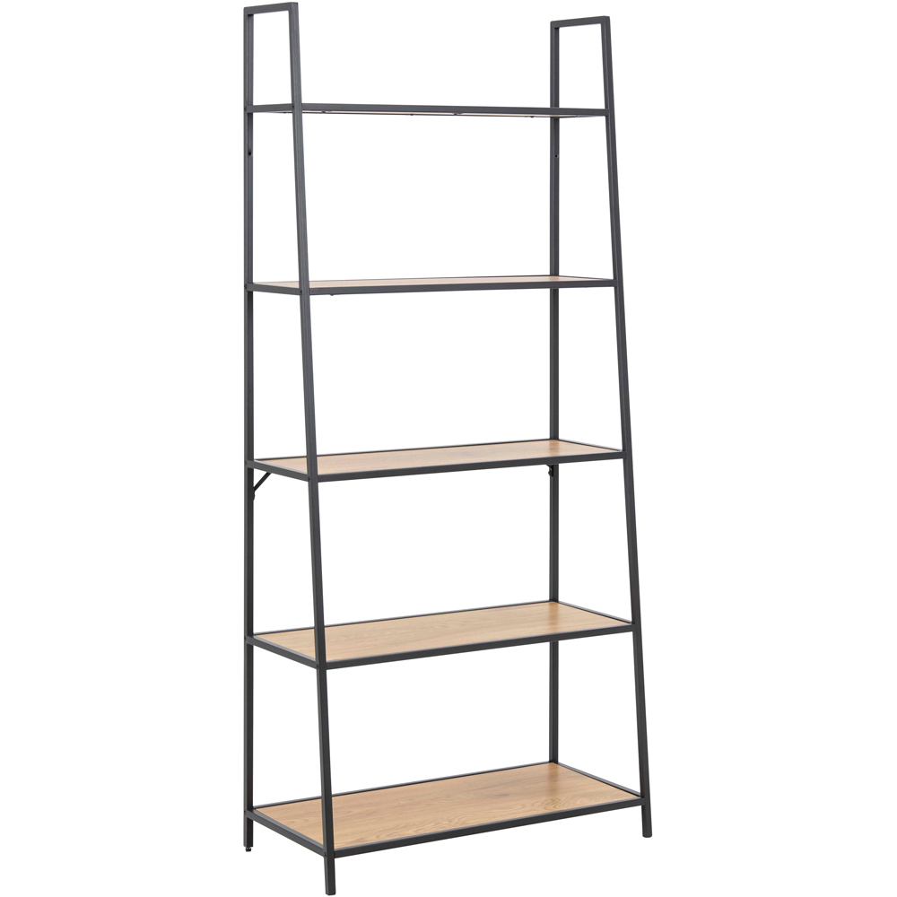 Florence Seaford 5 Shelf Oak and Black Metal Ladder Bookcase Image 2
