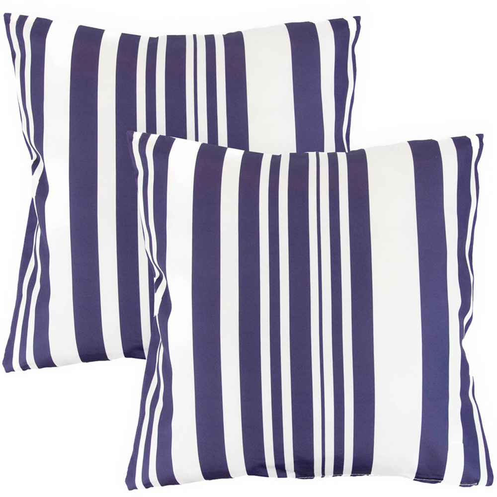 Streetwize White and Blue Stripe Outdoor Scatter Cushion 4 Pack Image 1