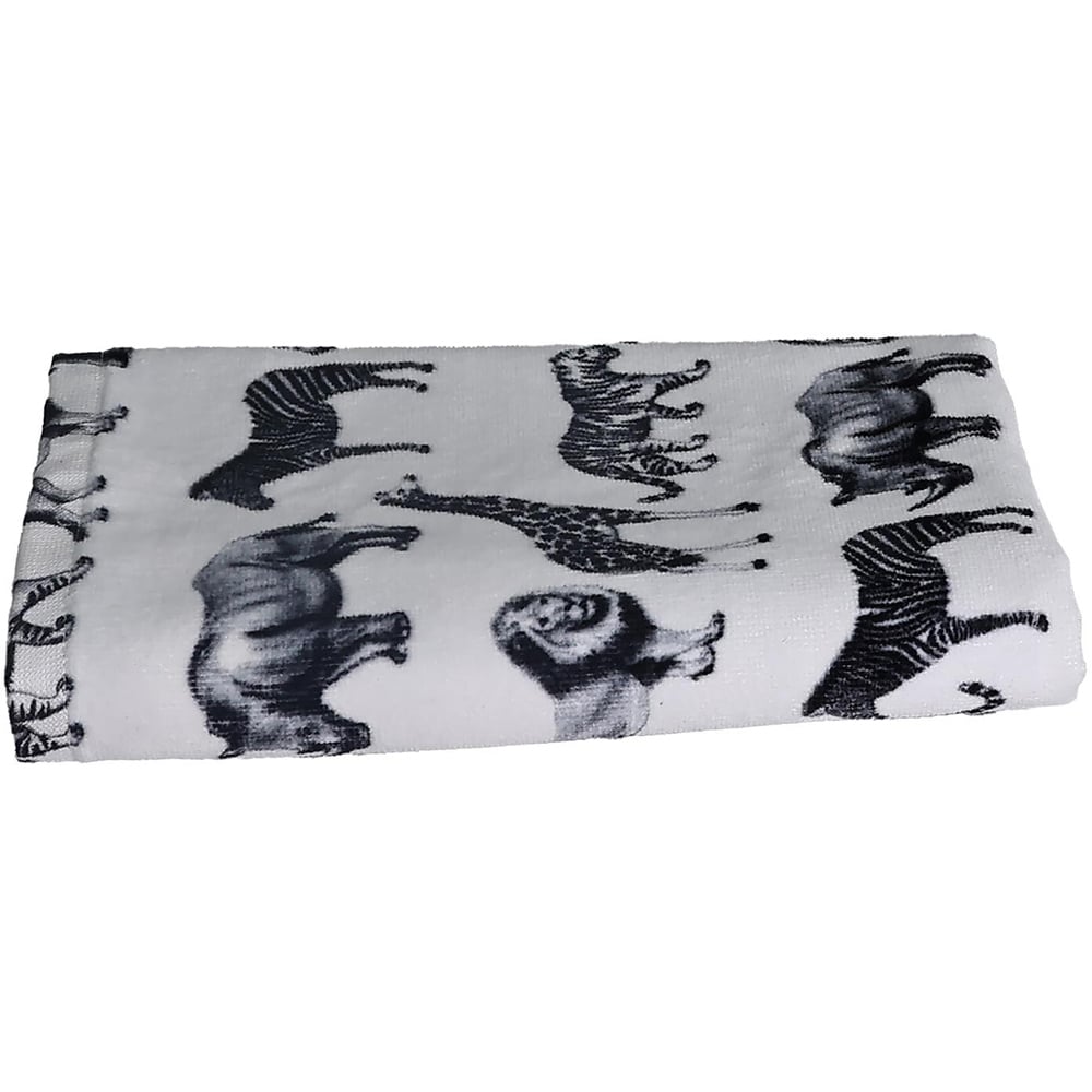 Velour Cotton White Mono Safari Hand Towel Image 2