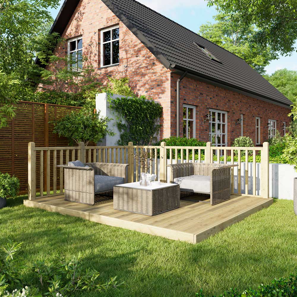 Power 10 x 12ft Timber Decking Kit With Handrails On 2 Sides Image 2