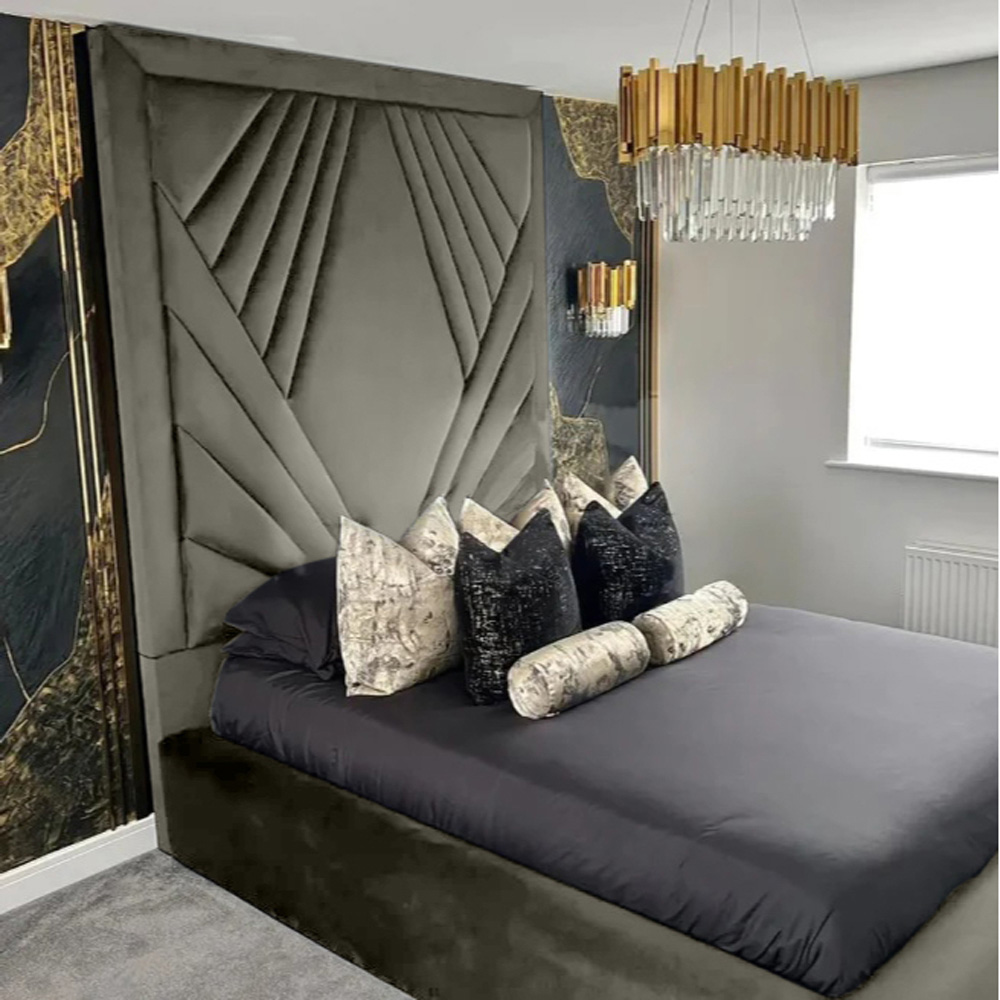 Eleganza Home Solia Super King Size Grey Plush Velvet Bed Frame with Headboard Image 2