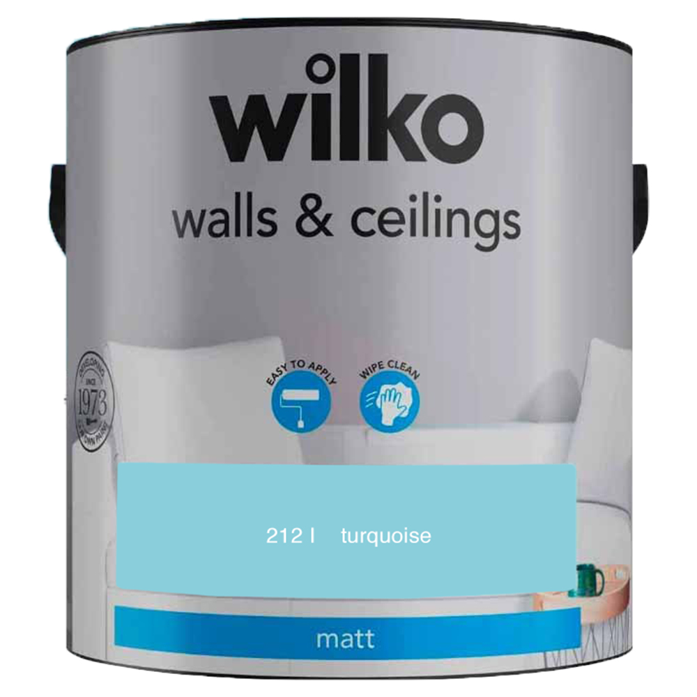 Wilko Walls & Ceilings Turquoise Matt Emulsion Paint 2.5L Image 2