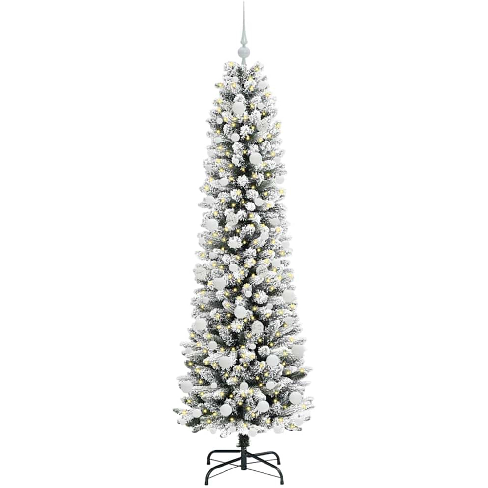 vidaXL Pre-Lit Warm White LED and White Baubles White Artificial Christmas Tree with Stand 6ft Image 1