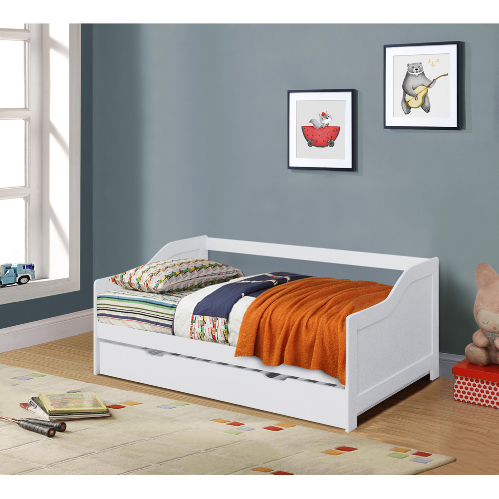 Comfy Living Single White Wooden Bed with Trundle Image 4