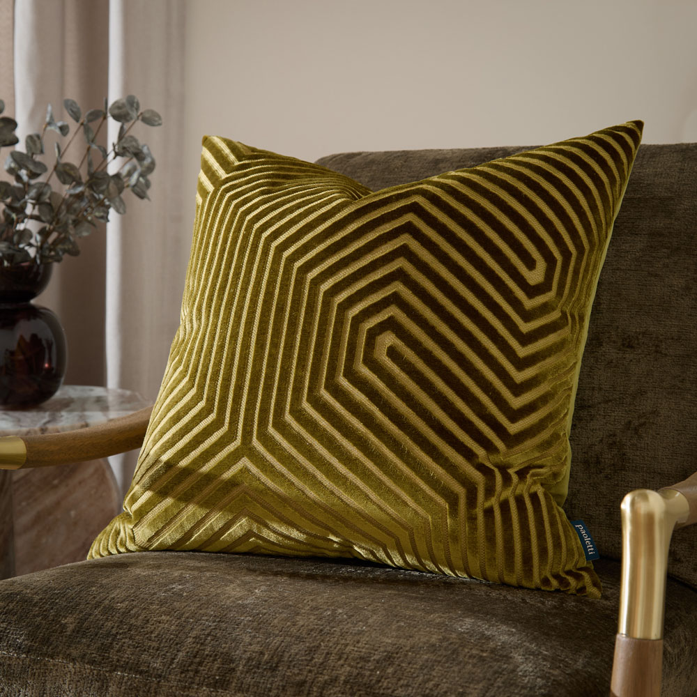 Paoletti Christmas Evoke Olive Cut Velvet Cushion 55 x 55cm Image 6