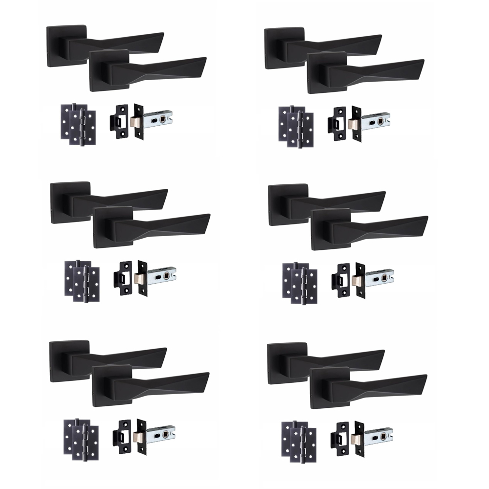 Golden Grace Matt Black Aura Door Handle Set 6 Pack Image 1
