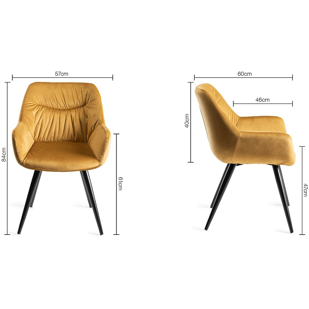 Bentley Designs Dali Set of 2 Mustard Velvet Fabric Upholstered Chair Image 7