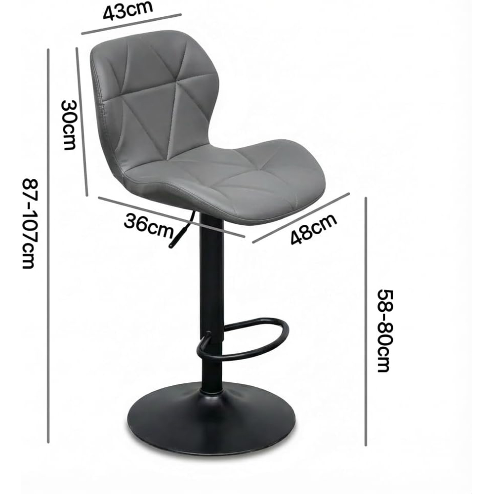 Alivio Dark Grey Faux Leather Height Adjustable Swivel Bar Stool Set of 2 Image 9