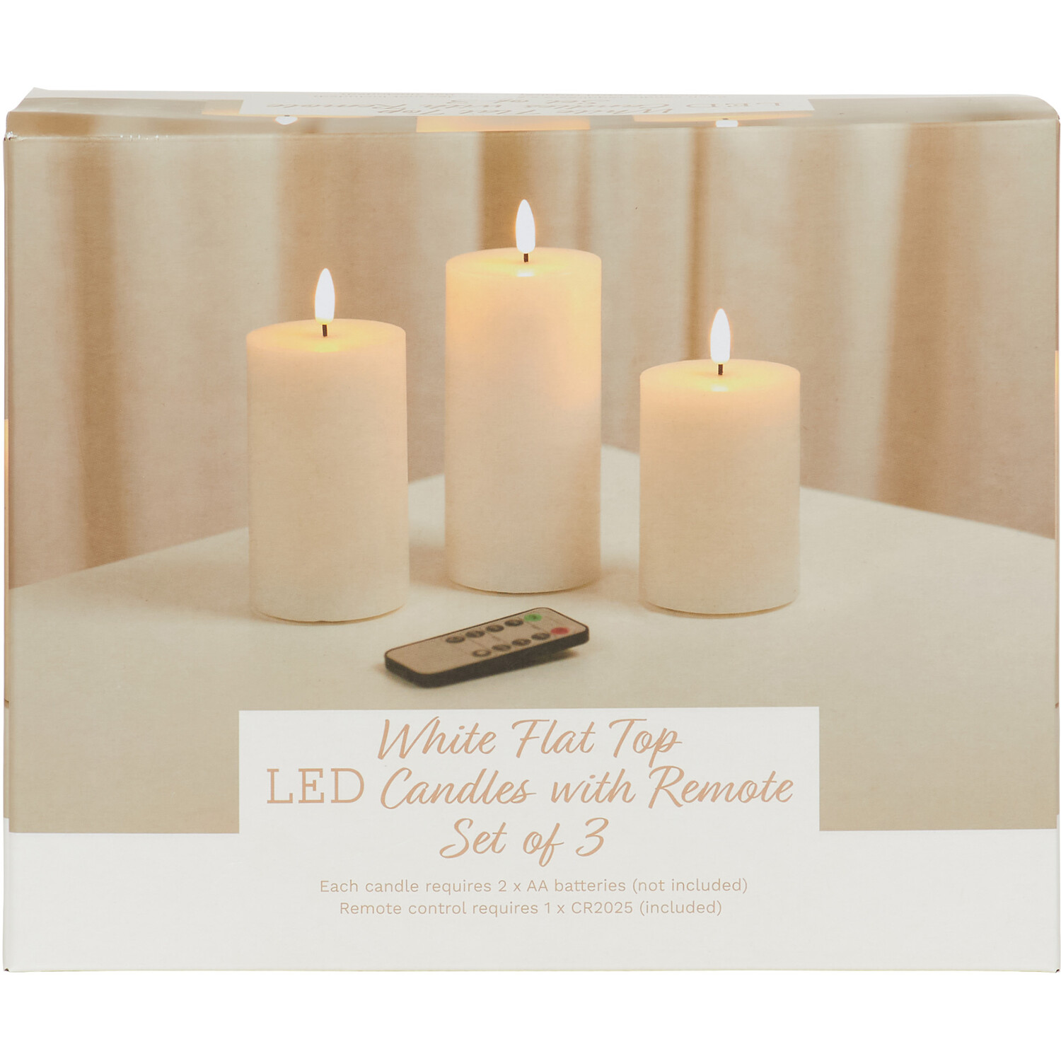 Set of 3 White Flat Top LED Candles - White Image 1