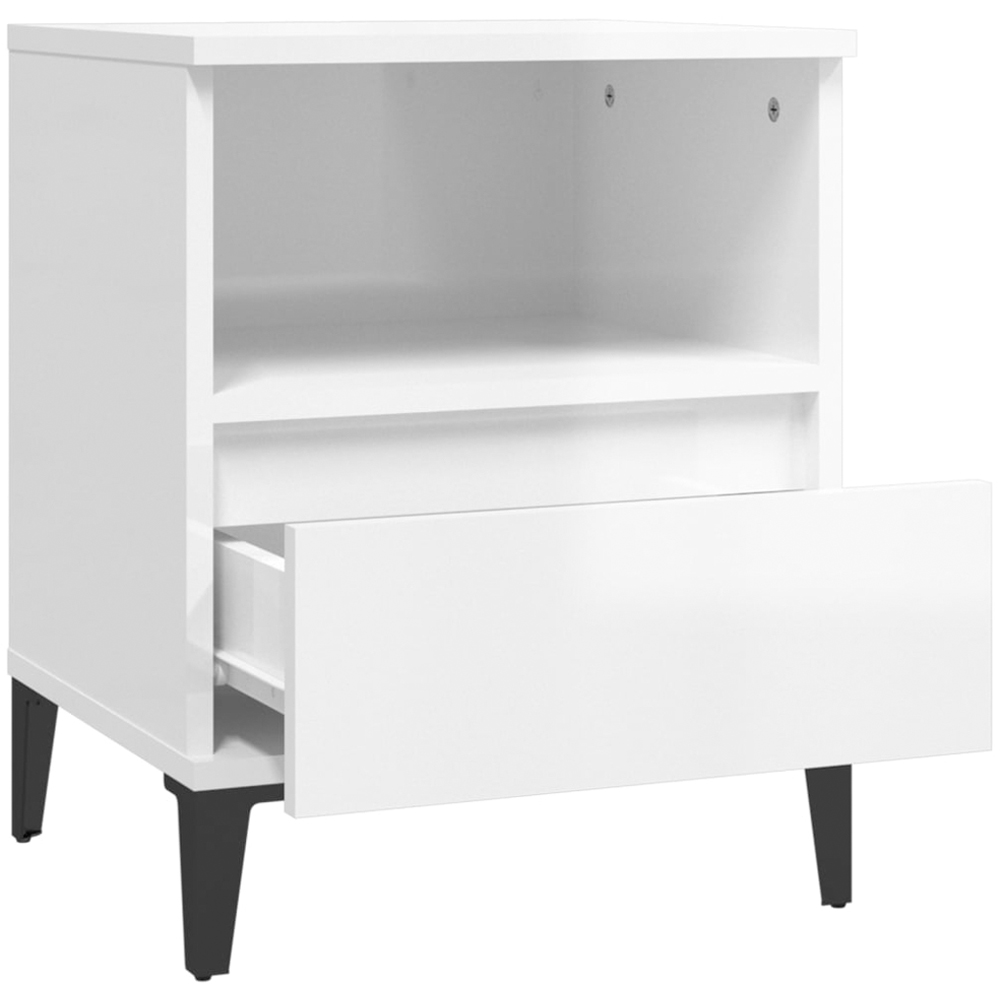 vidaXL Set of 2 Single Drawer Single Shelf High Gloss White Bedside Cabinet Image 3