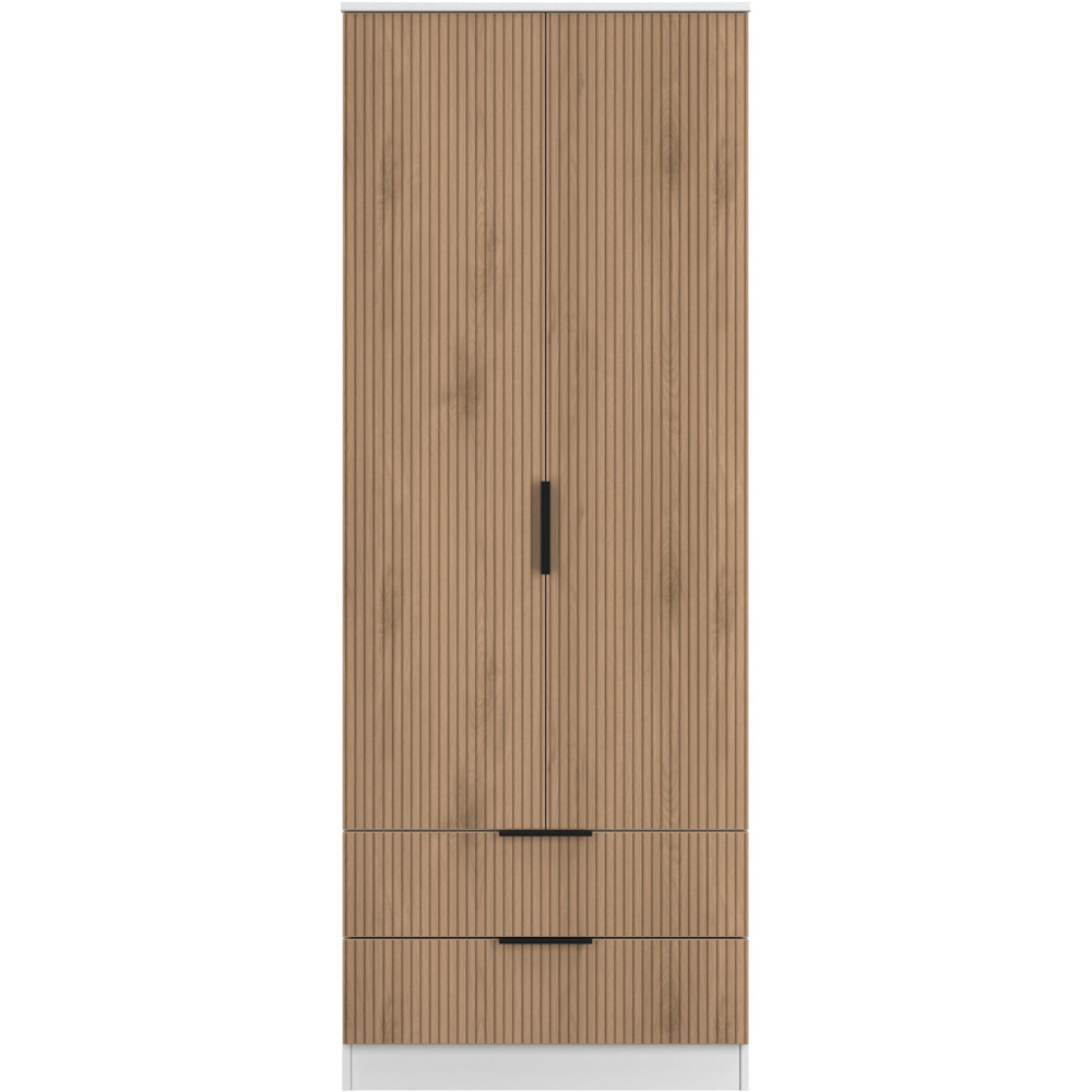 Crowndale Java 2 Door 2 Drawer Slatt Effect and White Tall Wardrobe Ready Assembled Image 2